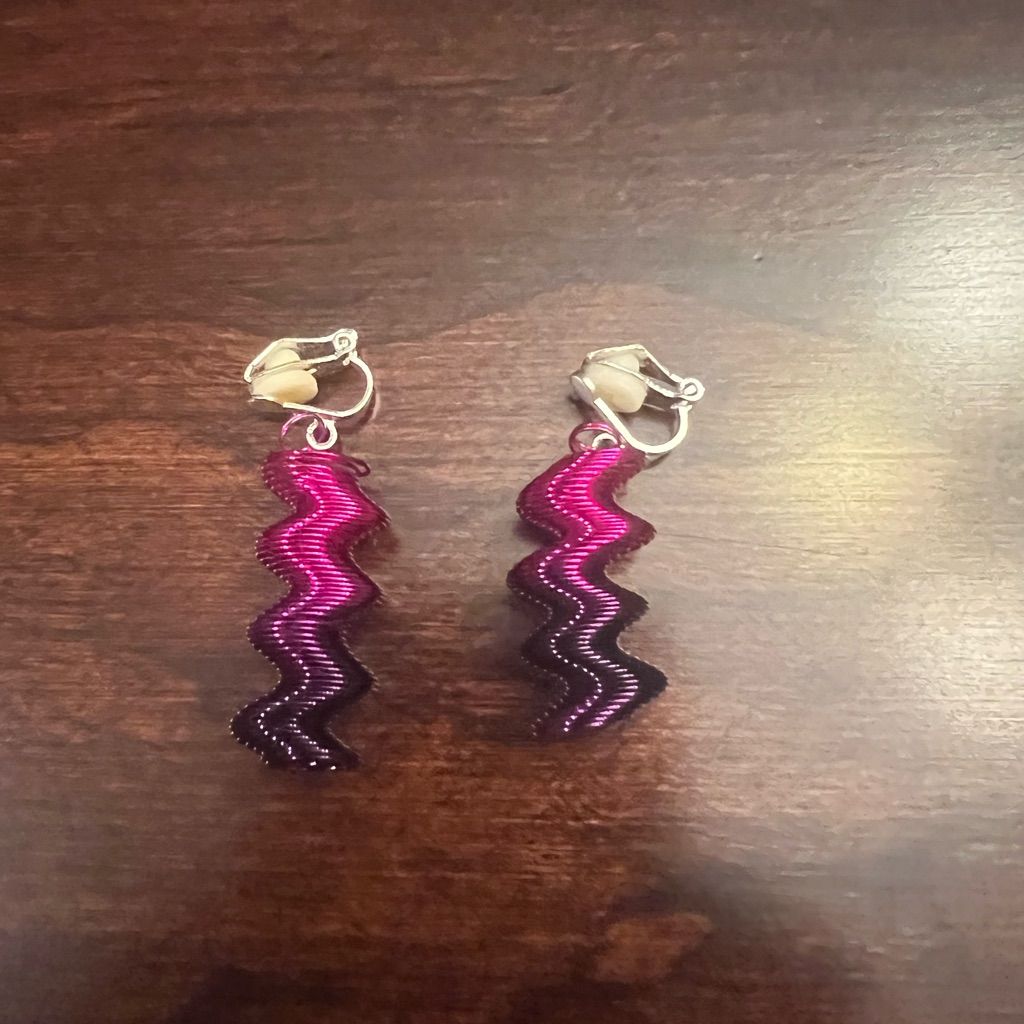 Pink And Purple Clip On Wave Earrings